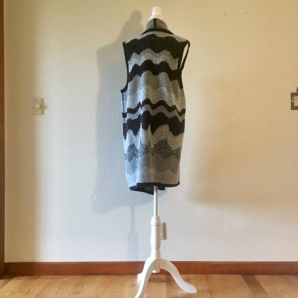 Chico's Wool Blend Duster Open Front Long Sweater Vest Sz XL Wavy Stripes Zigzag - Picture 6 of 7